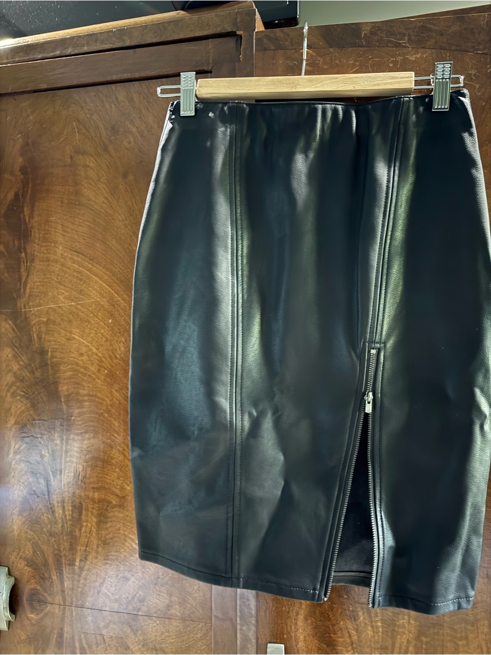 Black Faux Leather Pencil Skirt with back  Zip Detail